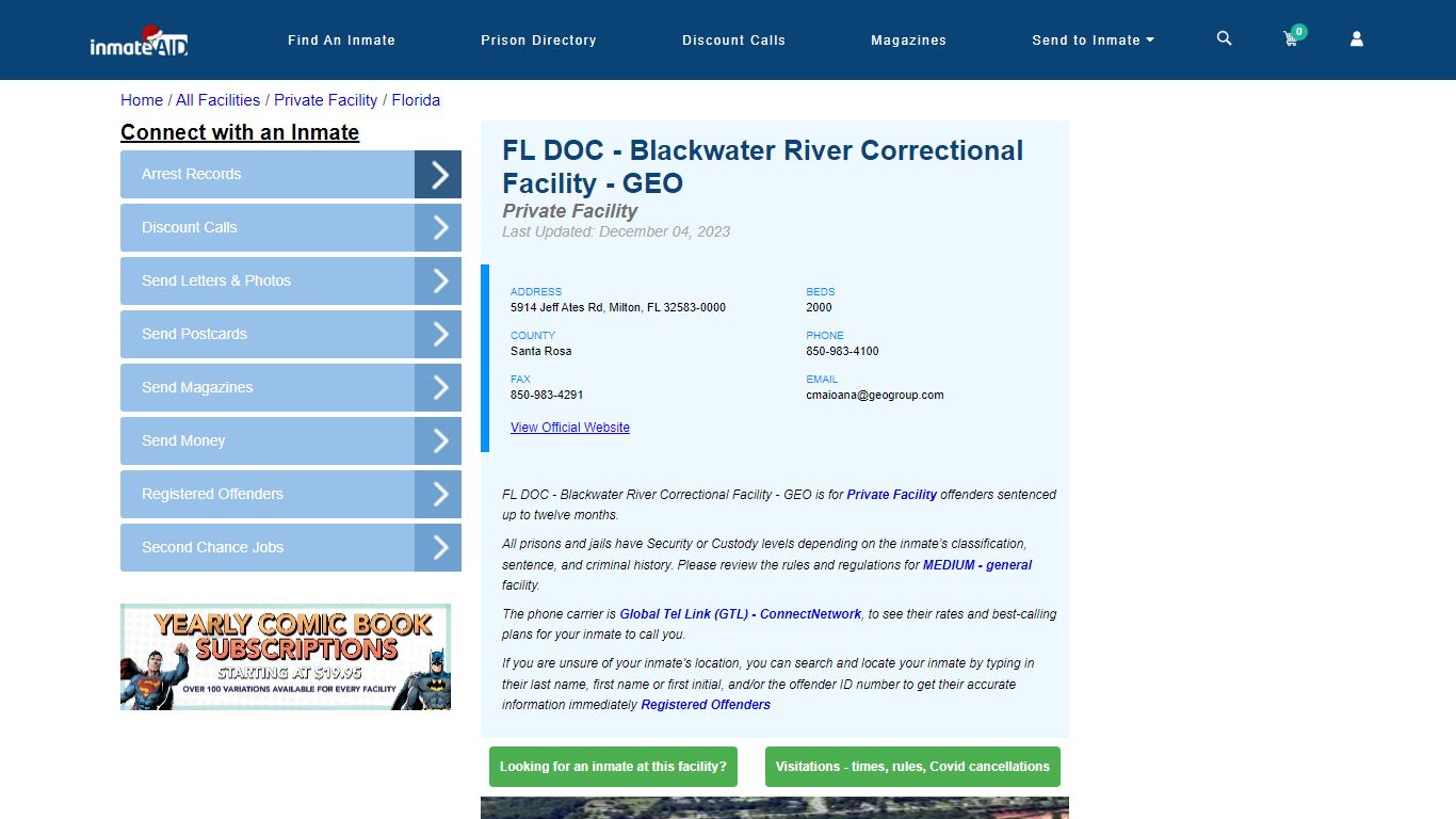 FL DOC - Blackwater River Correctional Facility - GEO - Inmate Search ...