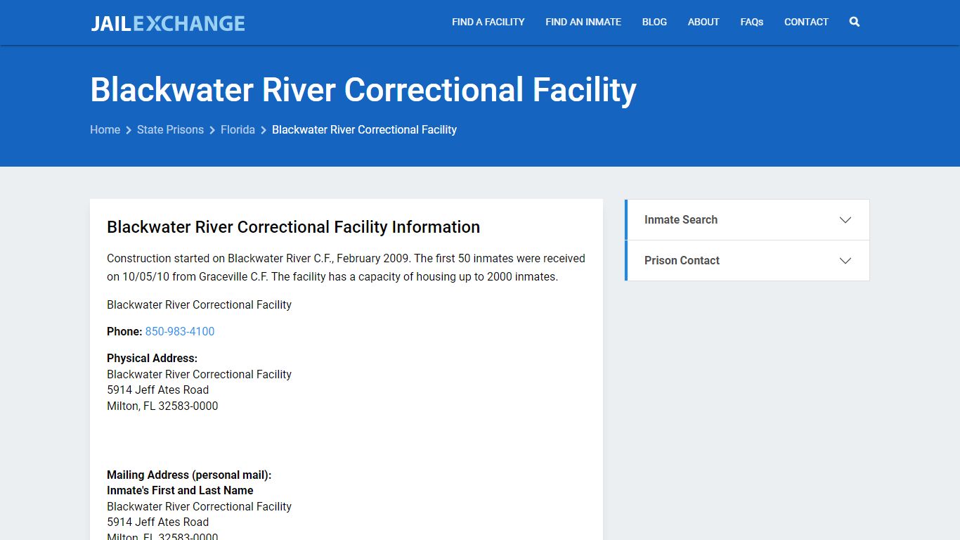 Blackwater River Correctional Facility Inmate Search, FL - Jail Exchange