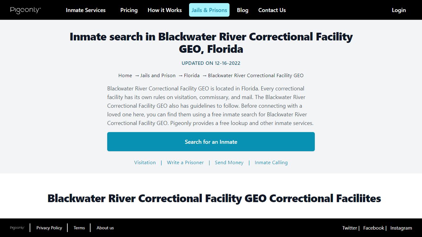 Inmate Search Blackwater River Correctional Facility GEO, Florida ...